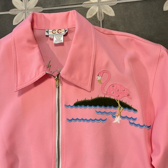 Vintage flamingo bubble gum pink bomber jacket - Picture 3 of 6
